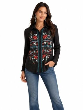 Kyla Seo Boho Floral Embroidered Tunic Shirt
